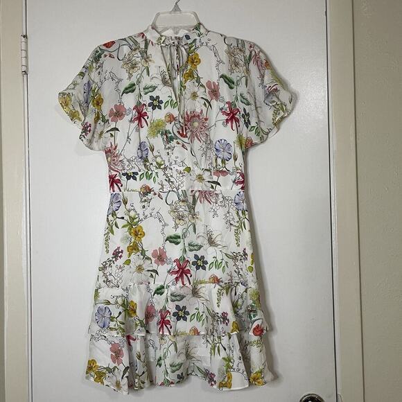 PARKER Natalie Multi floral ruffle hem mini silk dress size US 4 - Picture 2 of 7